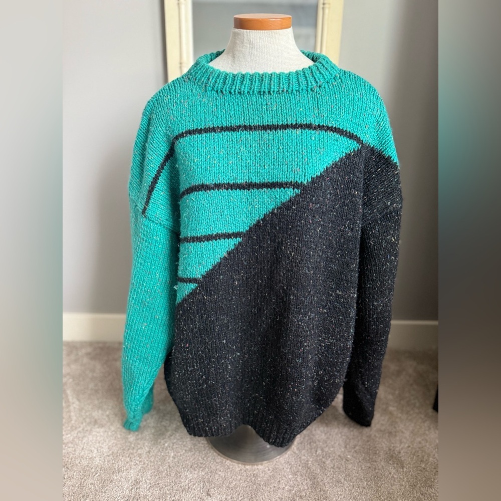 Oversized unisex thick knit wool crewneck vintage cabincore sweater PTP 27